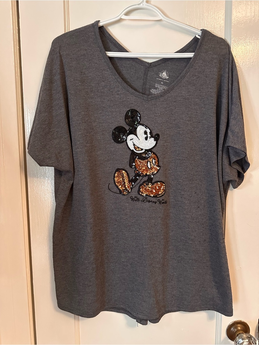 Disney Heather Gray Tee with Sequined Mickey Accent